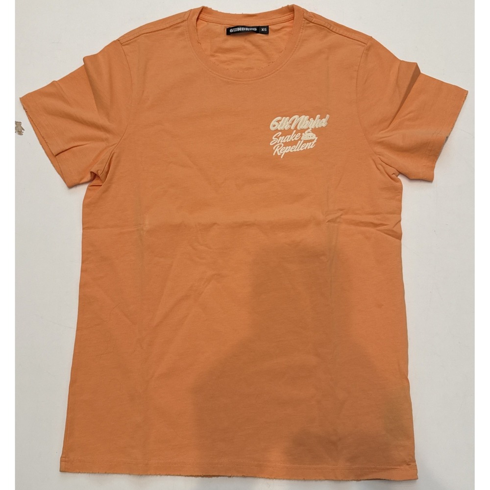 6th NBRHD 100% Cotton T-Shirt Orange / Peach "Snake Repellent" XS - Excellent